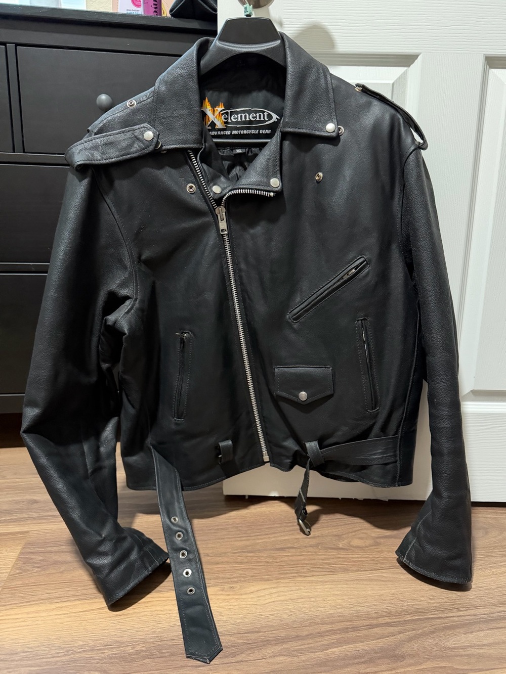 Xelement Black Leather Bomber Motorcycle Jacket - Men's